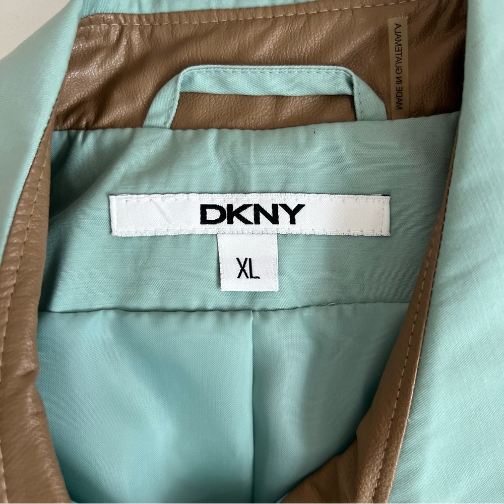 DKNY Women's Belted Faux Leather Trim Mint Green Trench Coat - XL - Picture 4 of 8